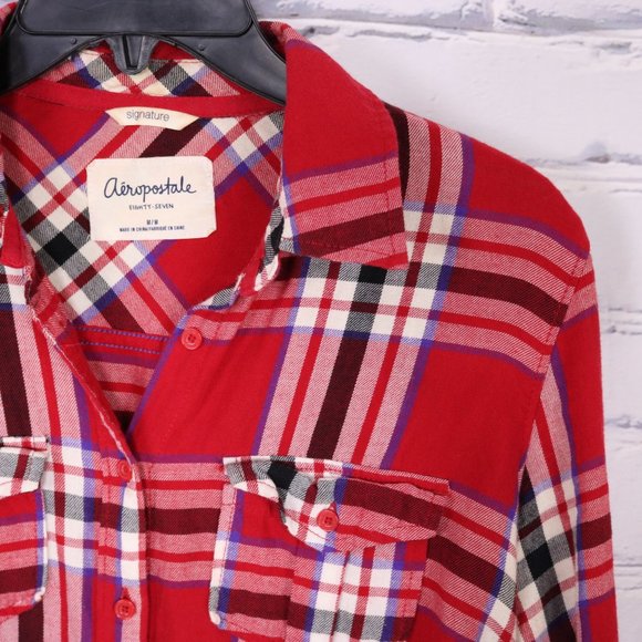 2/$20 Aeropostale 100% cotton red plaid shirt b5 - Picture 4 of 6